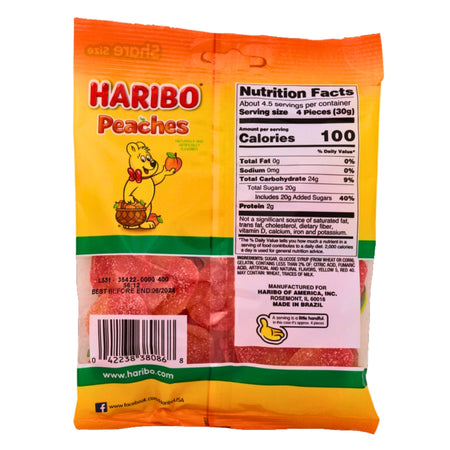 Haribo Peaches Gummi Candy - 12 Pack Nutrition Facts - Ingredients