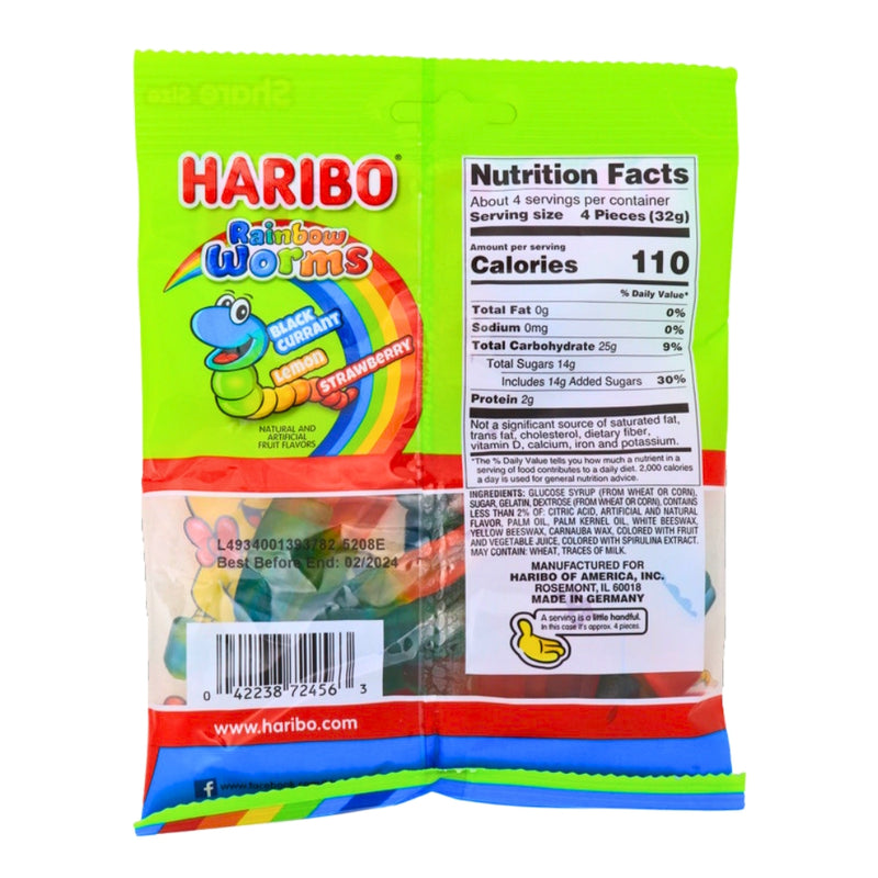 Haribo Rainbow Worms  5oz - 12 Pack Nutrition Facts - Ingredients