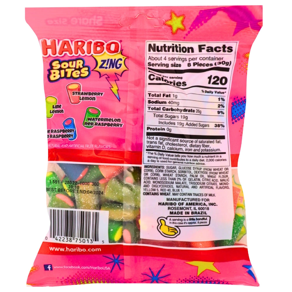 Haribo Zing Sour Bites Gummi Candy - 12 Pack Nutrition Facts Ingredients