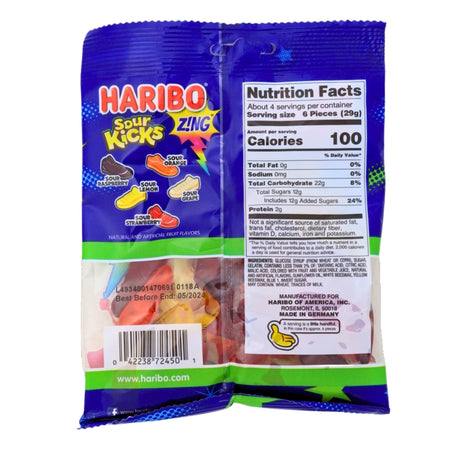 Haribo Zing Sour Kicks 4.5oz - 12 Pack Nutrition Facts - Ingredients