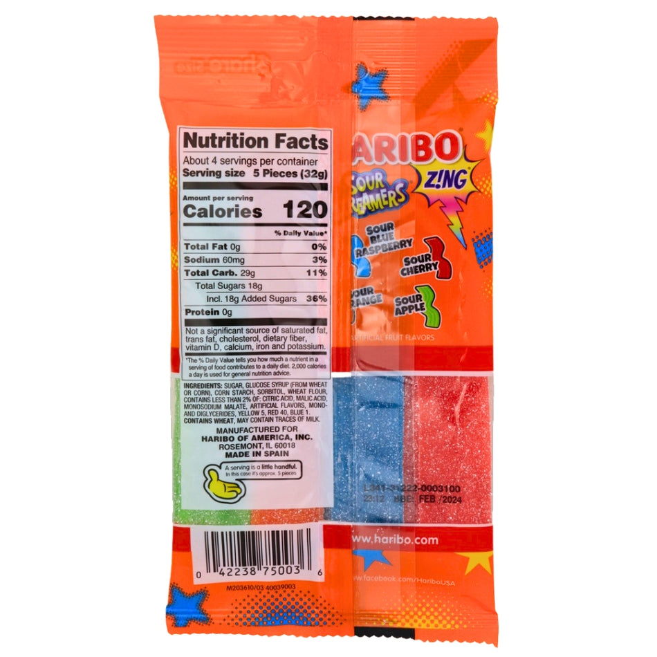 Haribo Zing Sour Streamers - 12 Pack Nutrition Facts - Ingredients