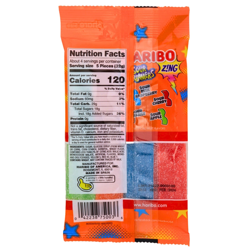 Haribo Zing Sour Streamers - 12 Pack Nutrition Facts - Ingredients