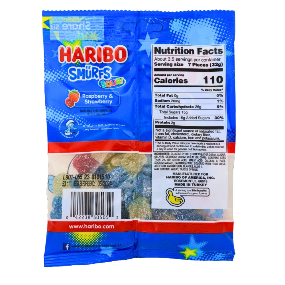 Haribo The Smurfs Sour Gummi Candy - 12 Pack Nutrition Facts - Ingredients