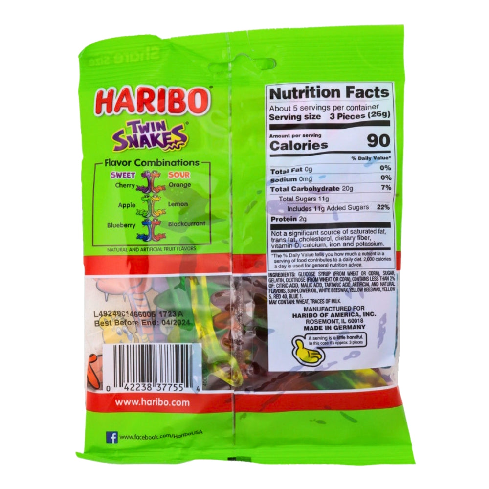 Haribo Twin Snakes Gummi Candy - 12 Pack Nutrition Facts - Ingredients