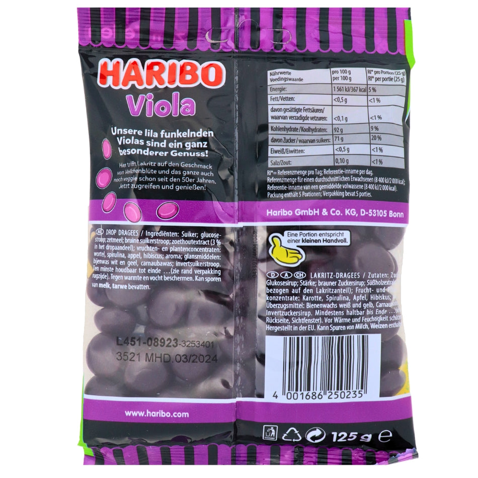 Haribo Viola 125g - 24 Pack Nutrition Facts Ingredients - Haribo Candy - Candy Store - Wholesale Candy - Gummy - Gummies