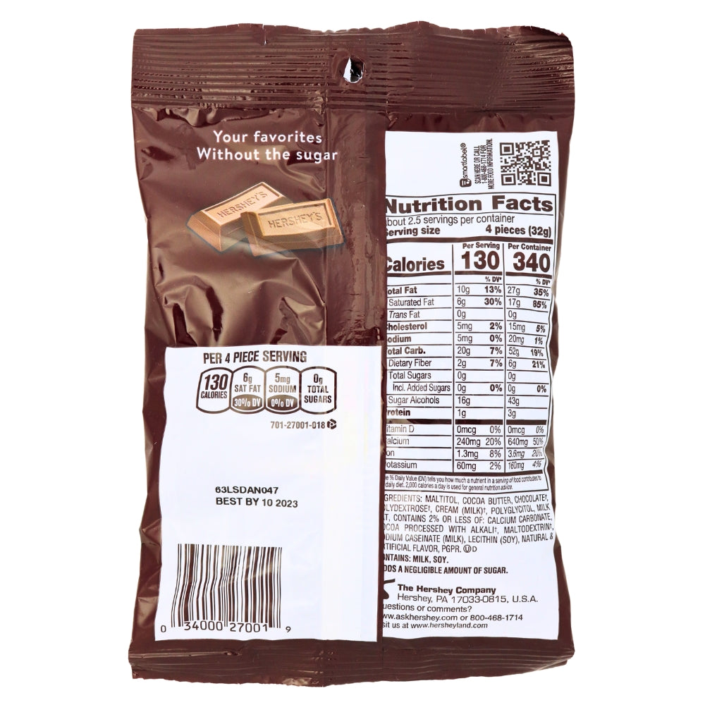 Hershey's Sugar Free Chocolate Candy Nutrition Facts Ingredients3oz - 12 Pack 
