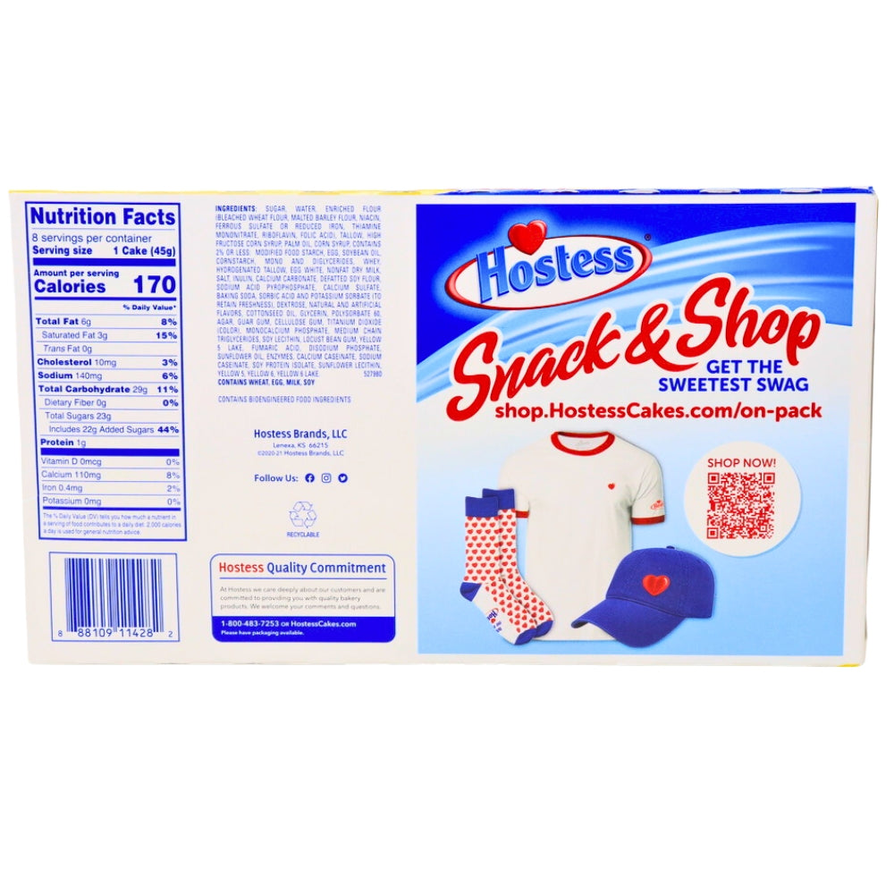 Hostess Iced Lemon Cup Cakes (8 Pieces) - 1 Pack Nutrition Facts Ingredients
