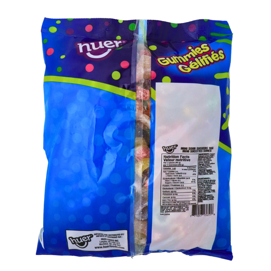 Huer Mini Sour Suckers 1kg - 1 Bag Nutrition Facts Ingredients - Candy Store - Sour Candy - Bulk Candy - Huer Candy - Canadian Candy