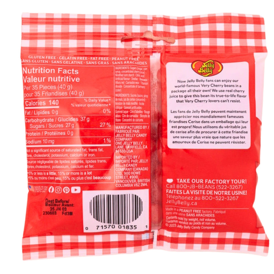 Jelly Belly Very Cherry 100g - 12 Pack Nutrition Facts Ingredients - Jelly Belly - Jelly Beans - Candy Store - Cherry Candy - Cherry Jelly Beans