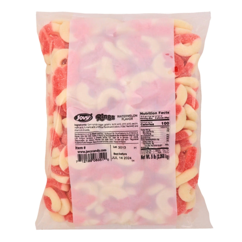 Jovy Gummy Rings Watermelon 5lbs - 1 Bag Nutrition Facts Ingredients