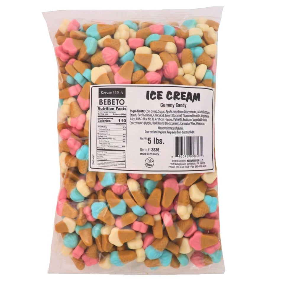 Kervan Ice Cream Gummy Candy 5 lbs 1 Bag Nutrition Facts - Ingredients
