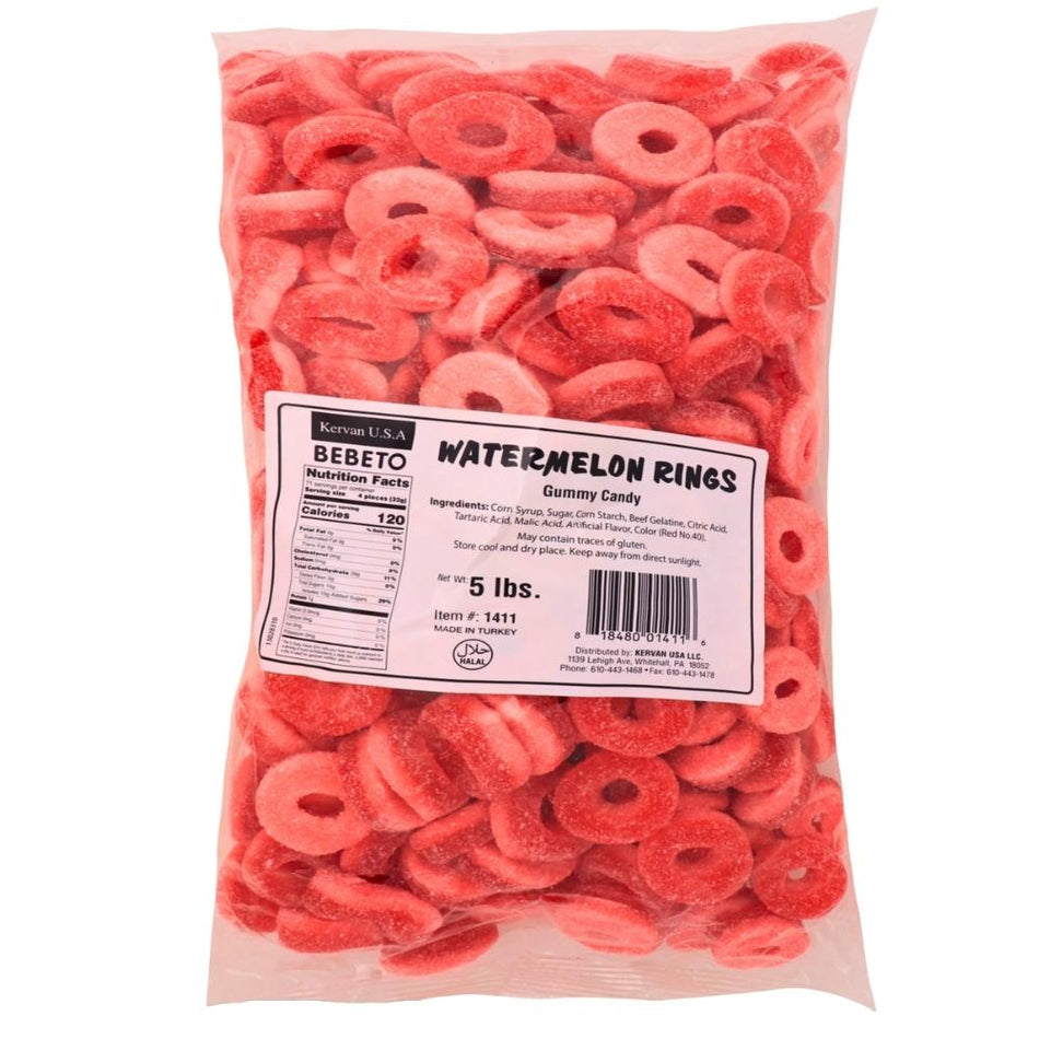 Kervan Watermelon Rings Gummy Candy 5 lbs - 1 Bag Nutrition Facts - Ingredients