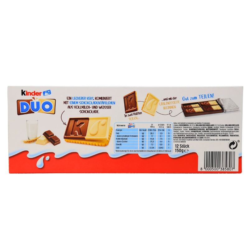Kinder Duo 150g - 12 Pack Nutrition Facts Ingredients