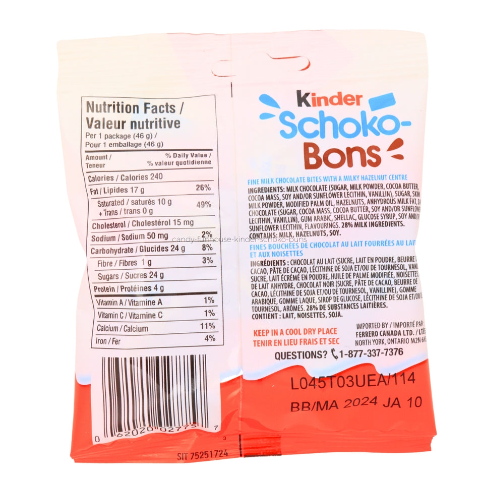 Kinder Schoko Bons Share Bag 46g - 12 Pack  Nutrition Facts Ingredients