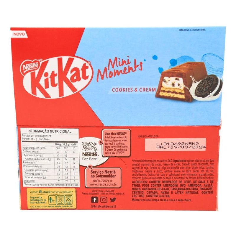 KitKat Mini Moments: Cookies and Cream (Brazil) 39.6g - 24 Pack  Nutrition Facts Ingredients