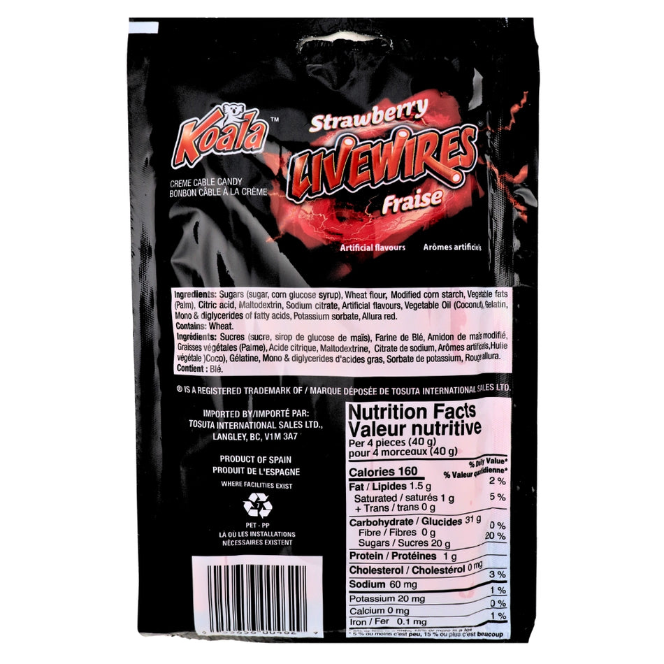 Koala Livewires Strawberry Cream Cables Candy 100g - 18 Pack Nutrition Facts Ingredients