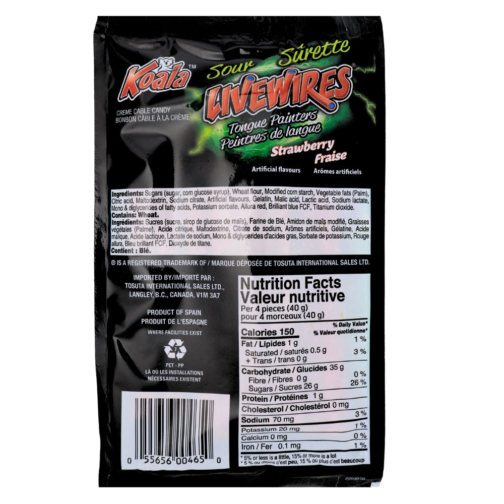 Koala Livewires Sour Tongue Painters Strawberry Candy 100 g - 18 Pack Nutrition Facts Ingredients