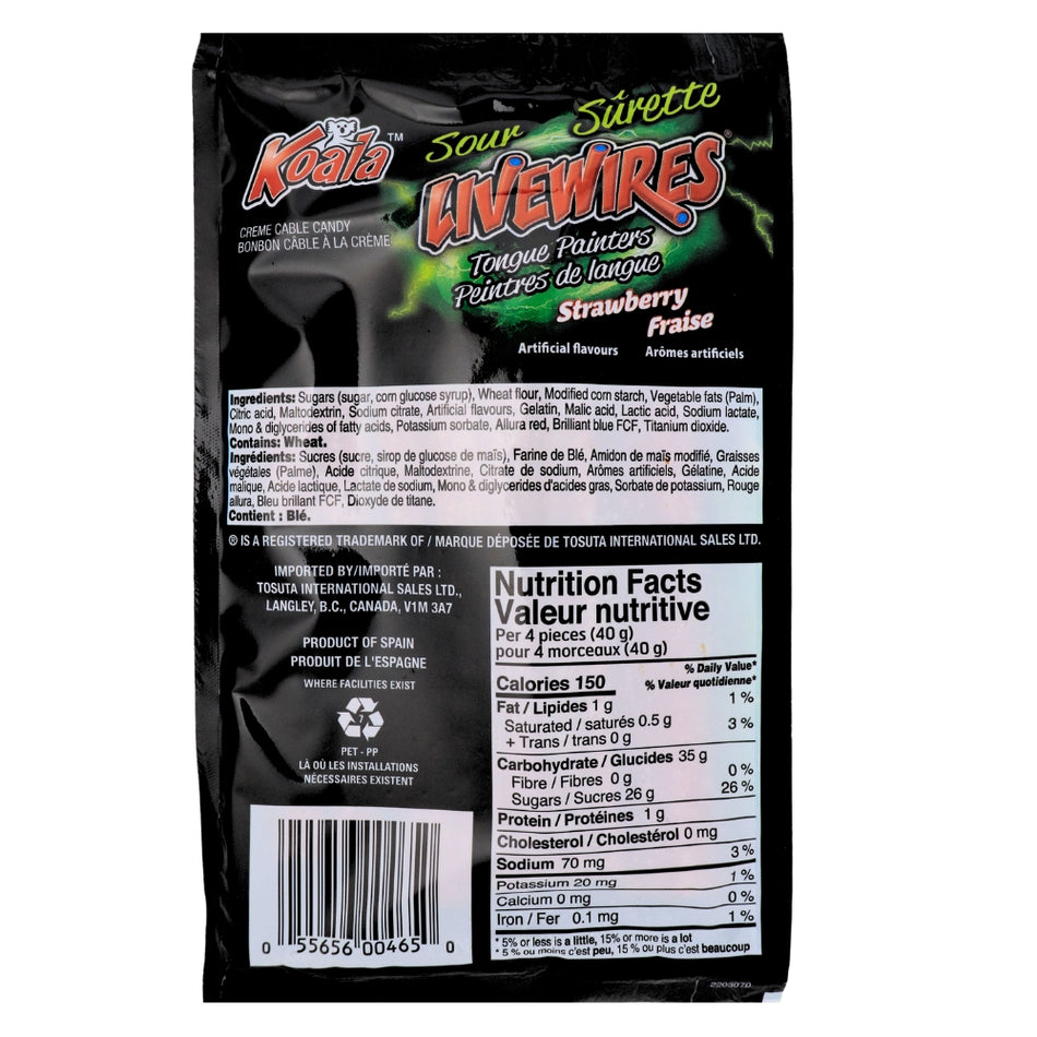 Koala Livewires Sour Tongue Painters Strawberry Candy 100 g - 18 Pack Nutrition Facts Ingredients