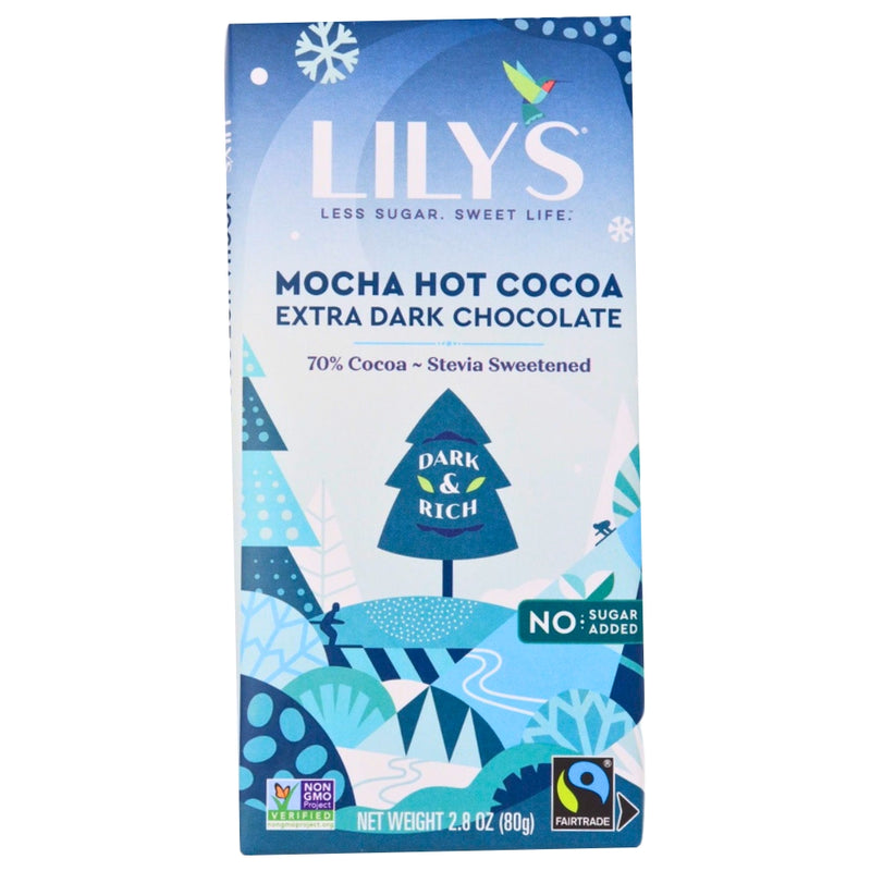 Lilys No Sugar Added Mocha Hot Cocoa Bar 2.8oz - 12 Pack - Sugar Free Candy
