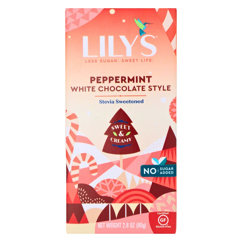 Lilys No Sugar Added Peppermint White Chocolate Bar 2.8oz - 12 Pack - Sugar Free Candy