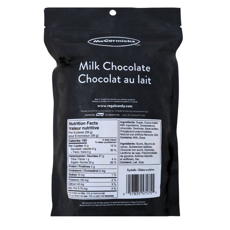 McCormicks Milk Chocolate Eyeballs 500g-1 Pack Nutrition Facts Ingredients  - Halloween Candy - Milk Chocolate - Candy Store - Chocolate Balls