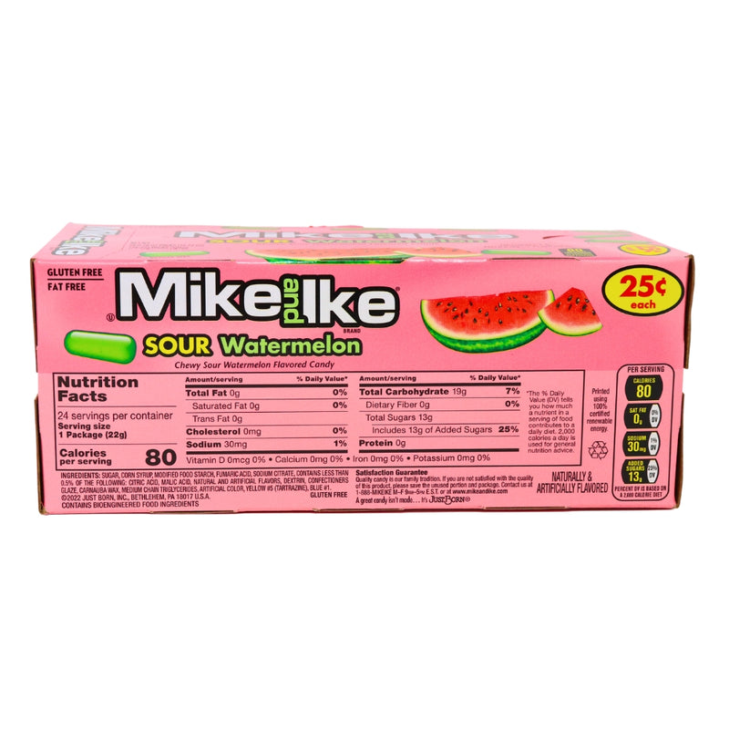 Mike and Ike Sour Watermelon Minis 24 Pieces - 16 Pack Nutrition Facts Ingredients