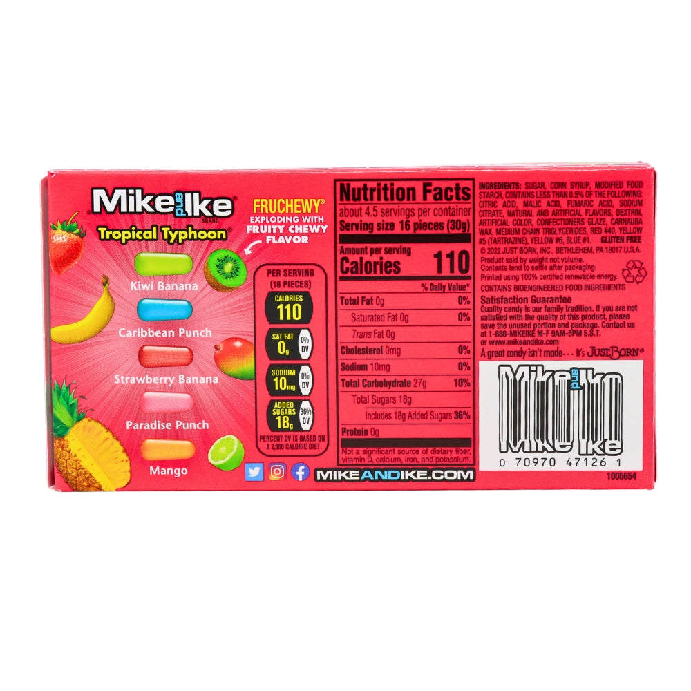 Mike and Ike Tropical Typhoon Candy Theater Box - 12 Pack Nutrition Facts Ingredients