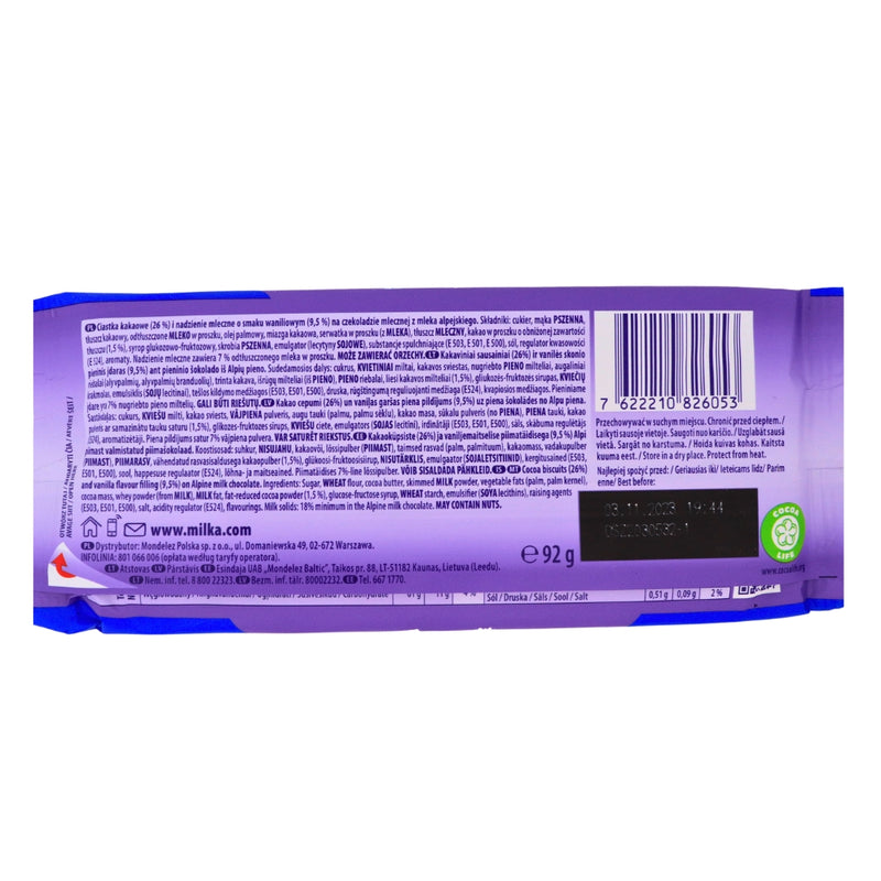 Milka Oreo Sandwich Chocolate 92g - 16 Pack Nutrition Facts Ingredients