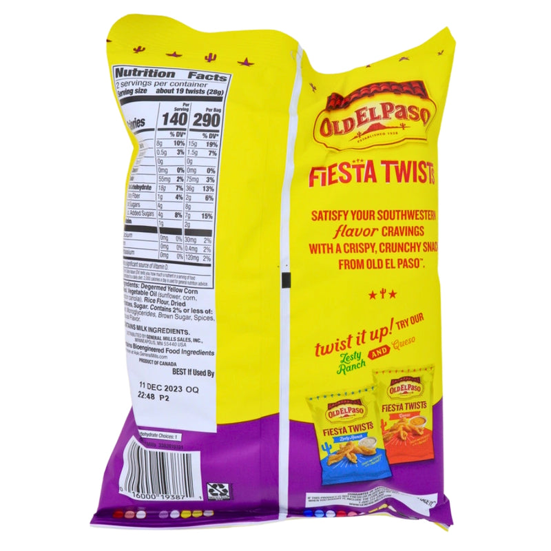 Old El Paso Fiesta Twists Cinnamon 2oz - 6 Pack Nutrition Facts Ingredients