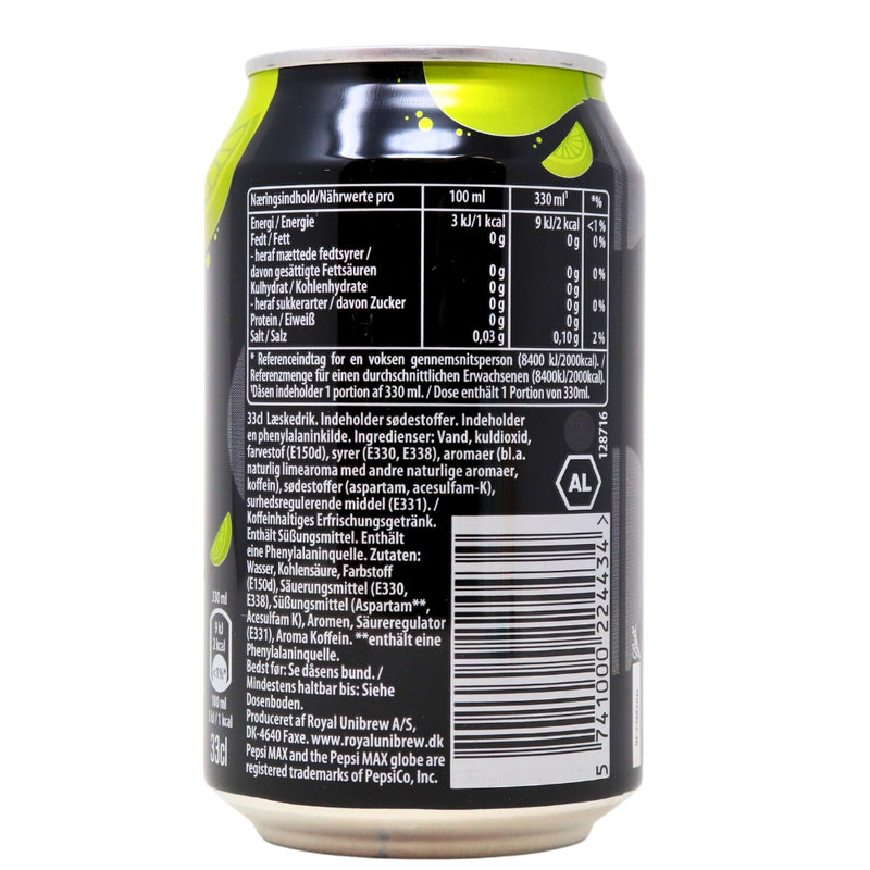 Pepsi Lime Zero Sugar 330mL - 24 Pack Nutrition Facts Ingredients