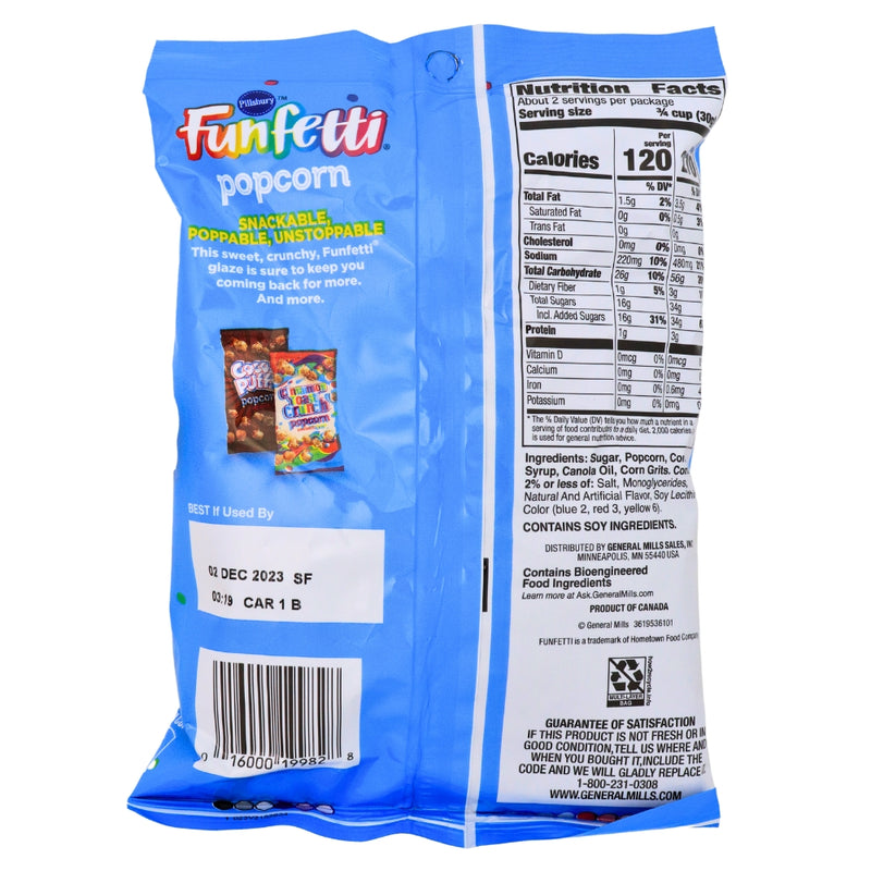 Pillsbury Funfetti Popcorn 2.25oz - 7 Pack Nutrition Facts Ingredients