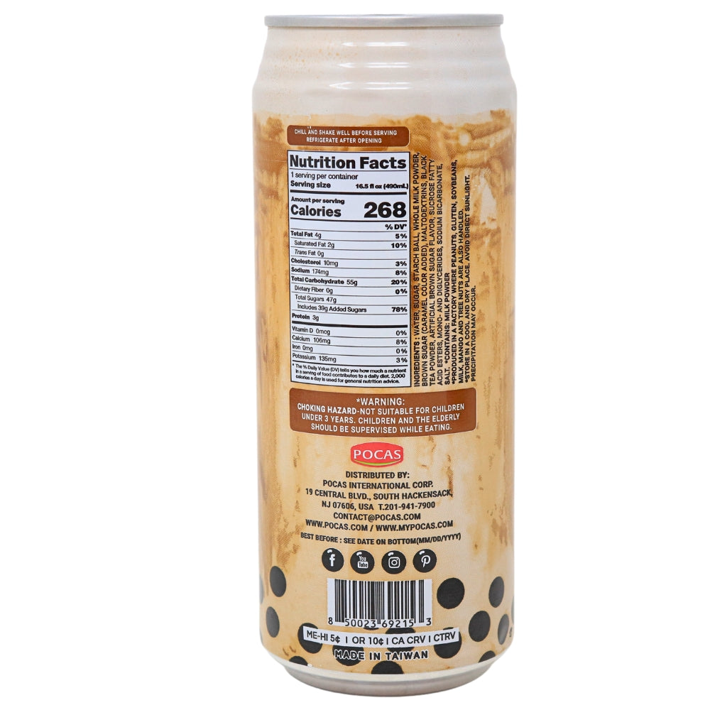 Pocas Bubble Tea with Tapioca Pearls Brown Sugar 16.5oz-24 Pack Nutrition Facts Ingredients - Bubble Tea - Candy Store - Pocas Bubble Tea