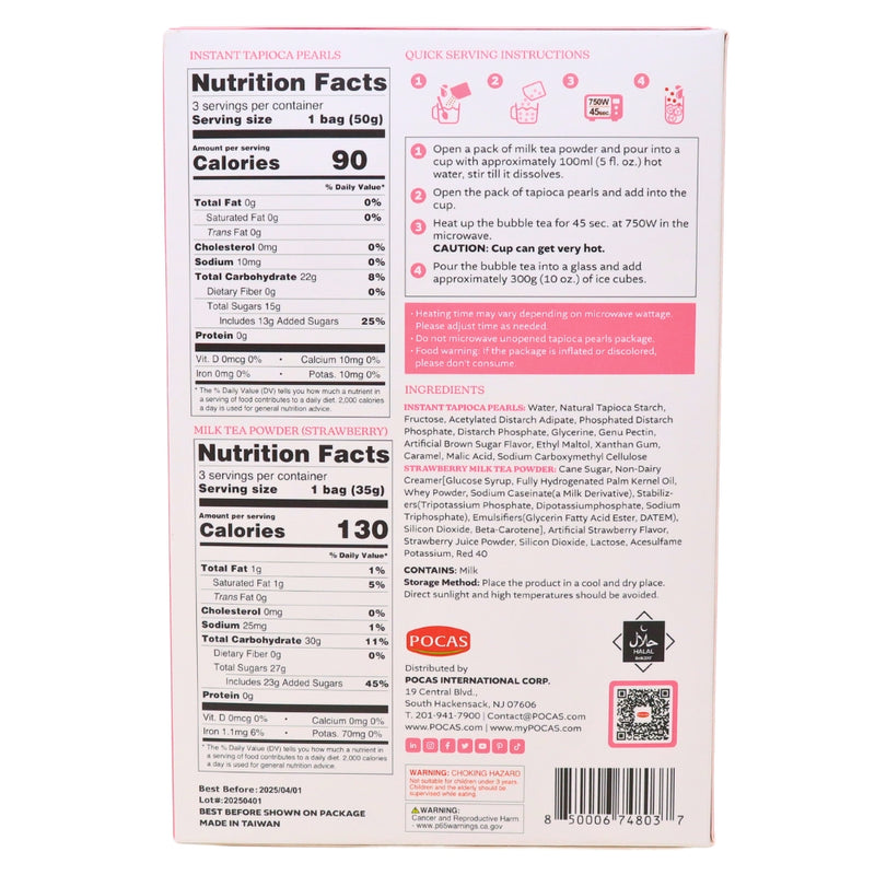 Pocas DIY Bubble Tea Kit Strawberry 3 Pieces 9oz-12 Pack Nutrition Facts Ingredients