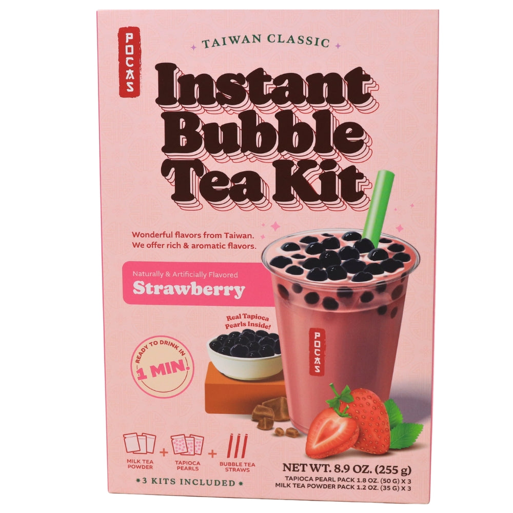 Pocas DIY Bubble Tea Kit Strawberry 3 Pieces 9oz-12 Pack