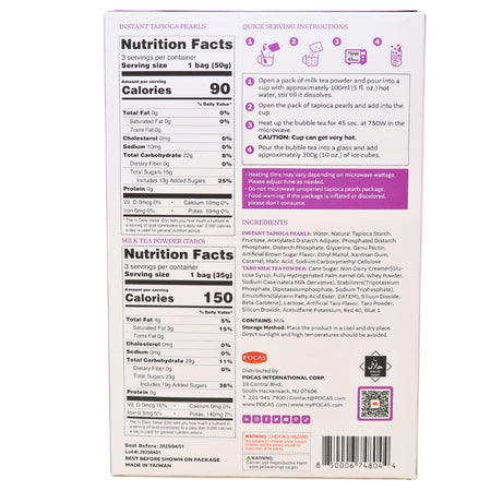 Pocas DIY Bubble Tea Kit Taro 3 Pieces 9oz-12 Pack Nutrition Facts Ingredients