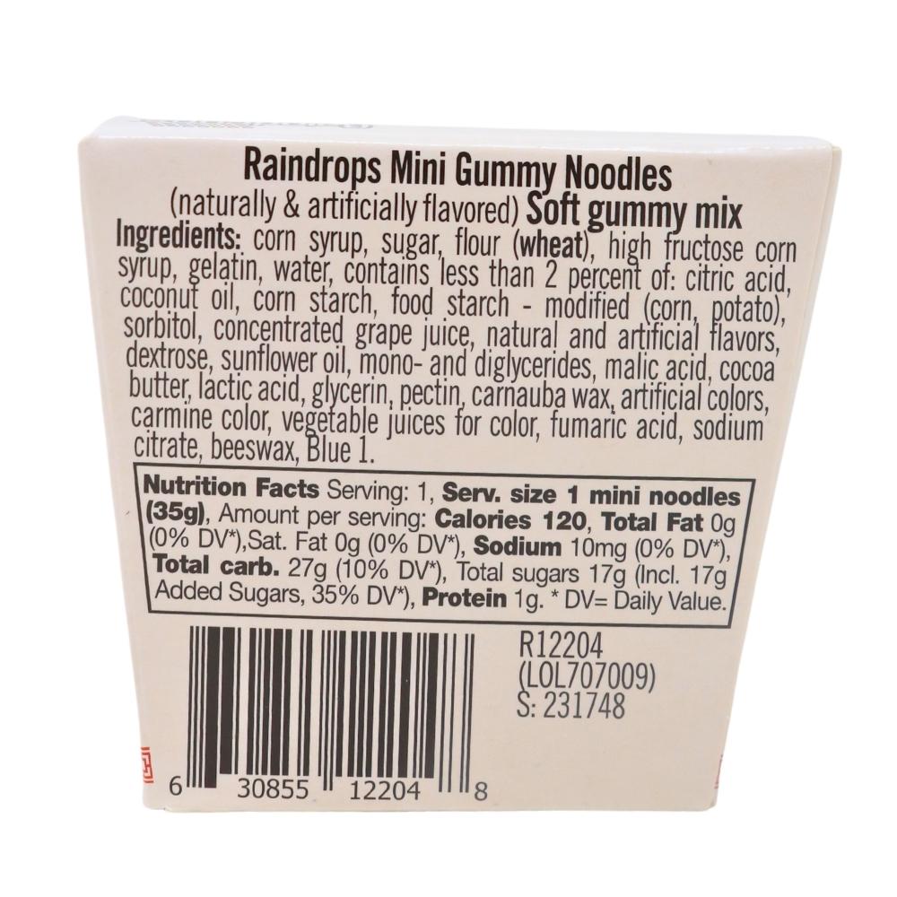 Raindrops Gummy Noodles in Takeout Carton 1.2oz - 12 Pack Nutrition Facts Ingredients