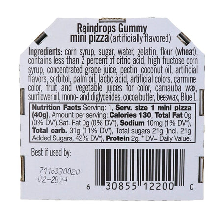 Raindrops Gummy Pizza 64g - 12 Pack Nutrition Facts Ingredients