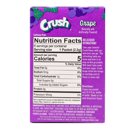 Singles to Go Crush Grape - 12 Pack Nutrition Facts Ingredients