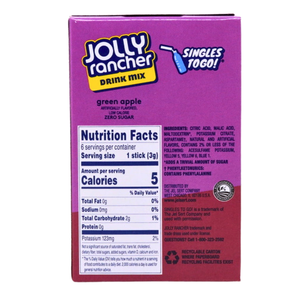 Jolly Rancher Singles To Go Green Apple - 12 Pack Nutrition Facts Ingredients