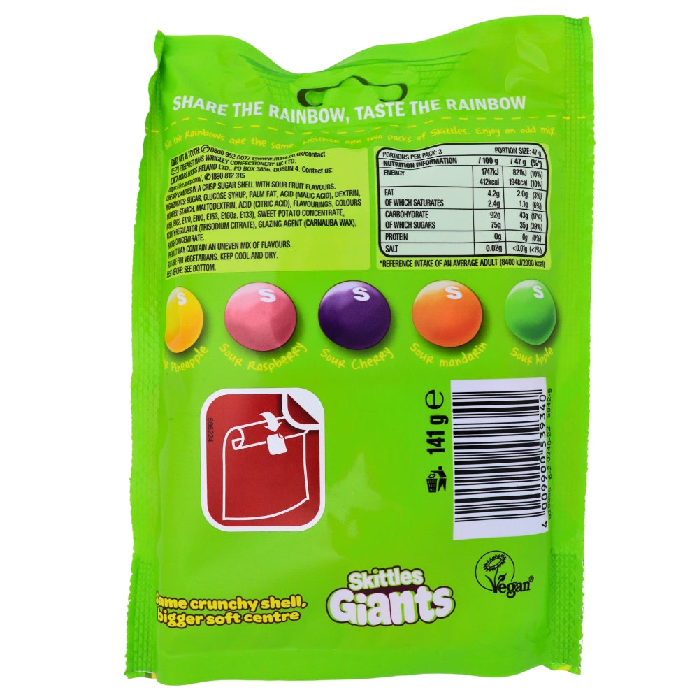 Skittles Giants Crazy Sours 141g (UK) - 15 Pack Nutrition Facts Ingredients