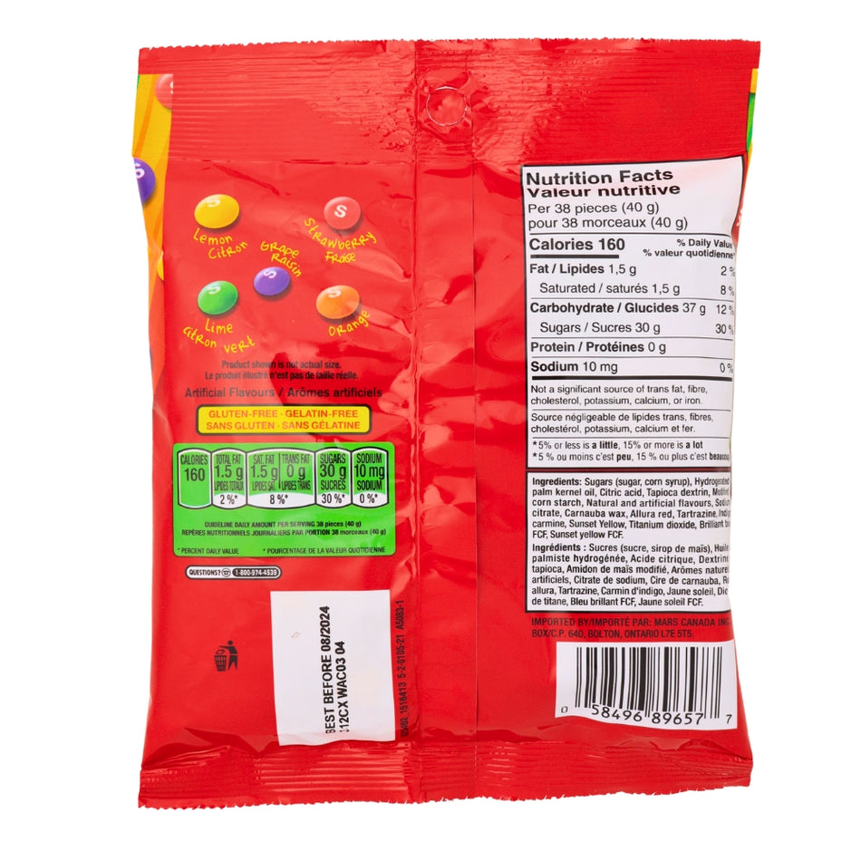 Skittles Original Peg Bag 7.2oz - 12 Pack Nutrition Facts Ingredients