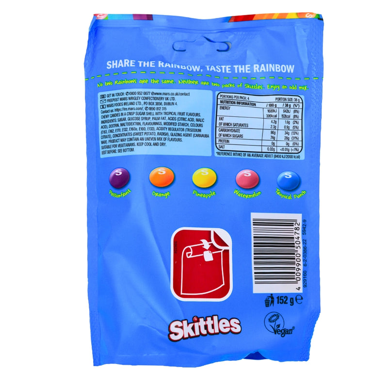 Skittles Tropical (UK) 152g-15 Pack Nutrition Facts - Ingredients