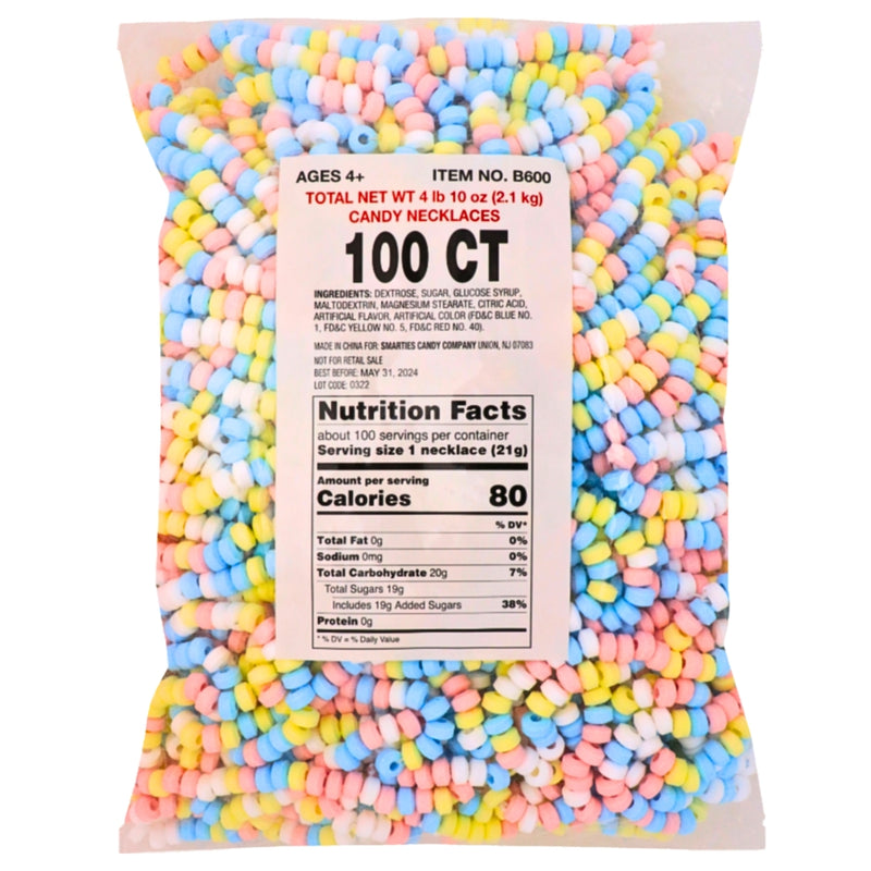 Smarties Candy Necklace Bulk Un-Wrapped 100ct - 1 Pack
