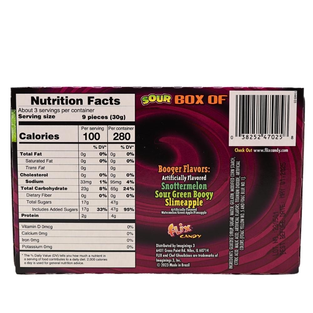 Sour Box of Boogers 3.25oz - 24 Pack Nutrition Facts Ingredients