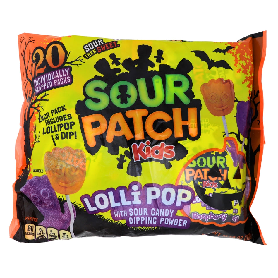 Sour Patch Kids Lollipops with Sour Candy Dipping Powder - 20CT Bag