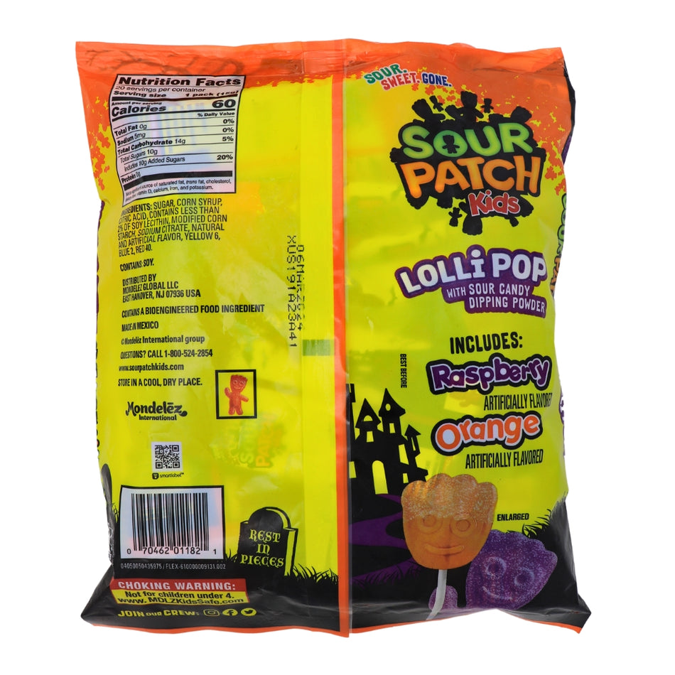 Sour Patch Kids Lollipops with Sour Candy Dipping Powder - 20CT Bag Nutrition Facts Ingredients