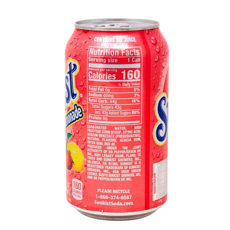 Sunkist Strawberry Lemonade 355mL - 12 Pack Nutrition Facts Ingredients