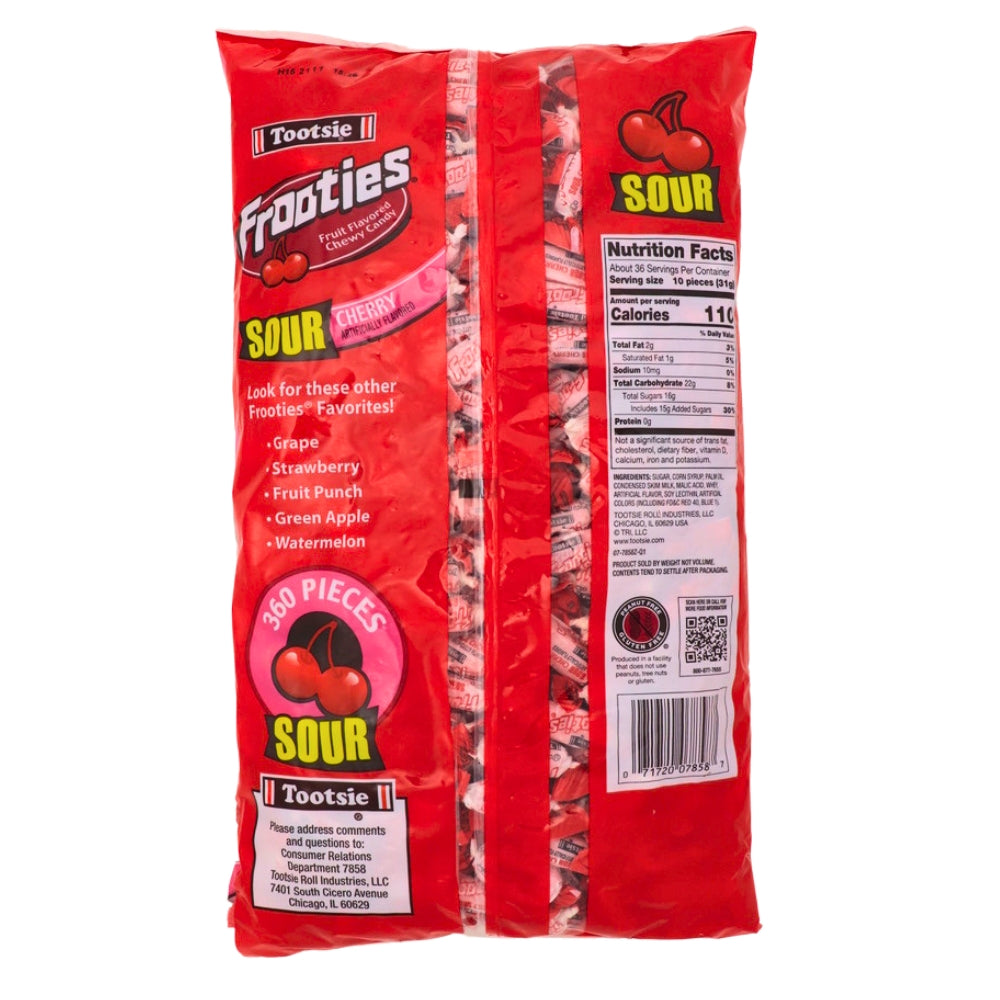 Tootsie Roll Frooties Sour Cherry Candy 360 Pieces - 1 Bag Nutrition Facts - Ingredients