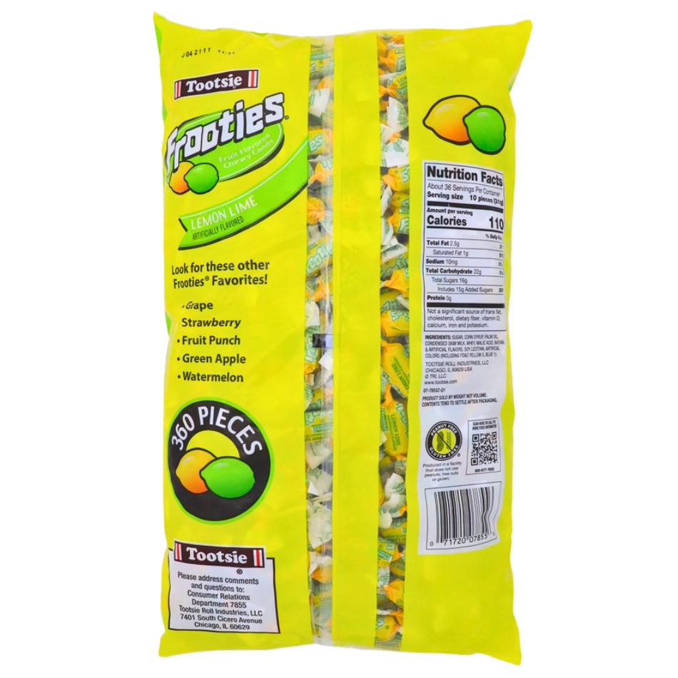 Tootsie Roll Frooties Lemon Lime Candy 360 Pieces - 1 Bag Nutrition Facts - Ingredients