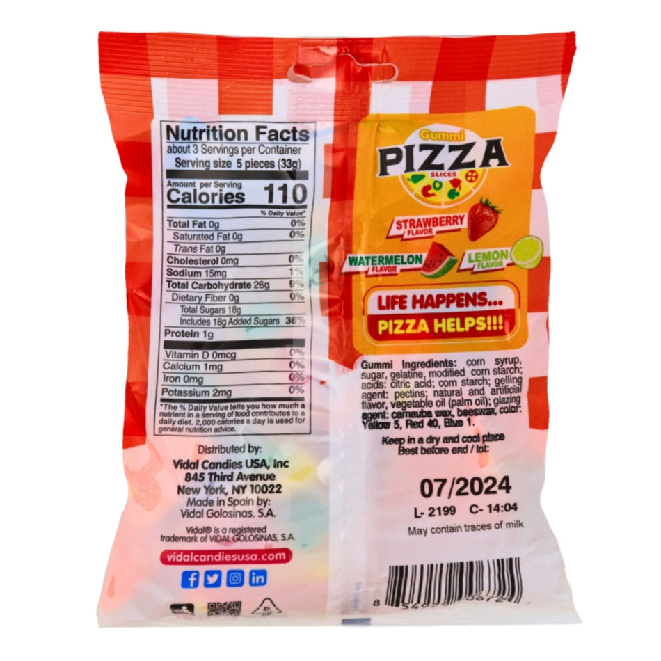 Vidal Pizza Slices 3.5oz - 14 Pack Nutrition Facts Ingredients - Candy Store - Wholesale Candy - Gummy Candy - Vidal - Vidal Candy